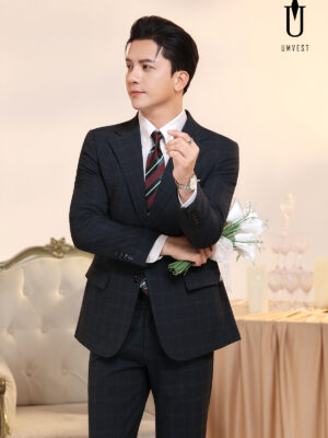 Vest Chú Rể Caro Xanh Rêu