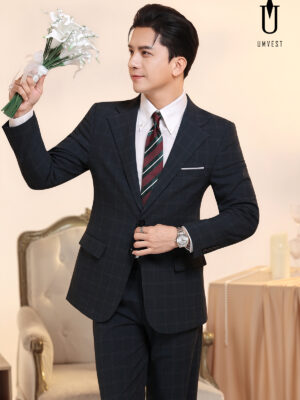 Vest Chú Rể Caro Xanh Rêu