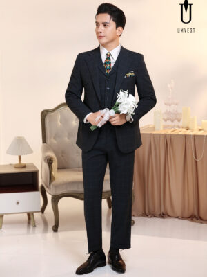 Vest Chú Rể Caro Xanh Rêu TK