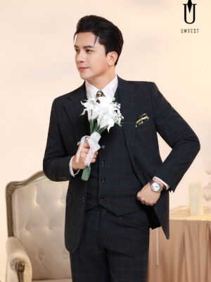 Vest Chú Rể Caro Xanh Rêu TK