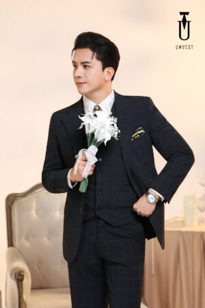 Vest Chú Rể Caro Xanh Rêu TK