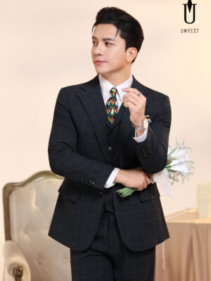 Vest Chú Rể Caro Xanh Rêu TK