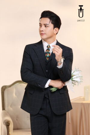 Vest Chú Rể Caro Xanh Rêu TK