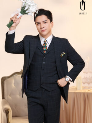 Vest Chú Rể Caro Xanh Rêu TK