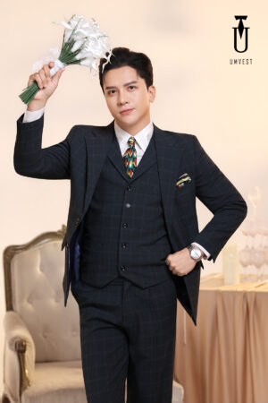 Vest Chú Rể Caro Xanh Rêu TK