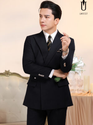 Vest Chú Rể Đen Cài Chéo