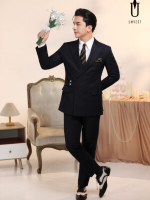 Vest Chú Rể Đen Cài Chéo