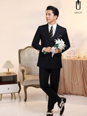 Vest Chú Rể Đen Cài Chéo