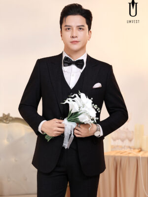 Vest Chú Rể Đen Gile Phối Nơ 95