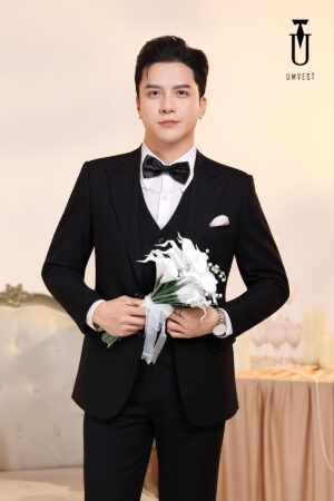 Vest Chú Rể Đen Gile Phối Nơ 95
