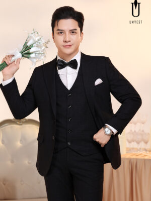 Vest Chú Rể Đen Gile Phối Nơ 95