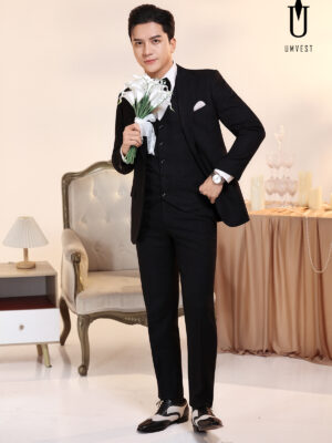 Vest Chú Rể Đen Gile Phối Nơ 95