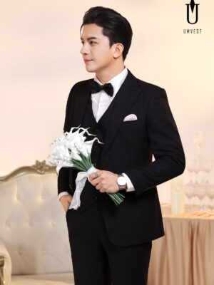 Vest Chú Rể Đen Gile Phối Nơ 95