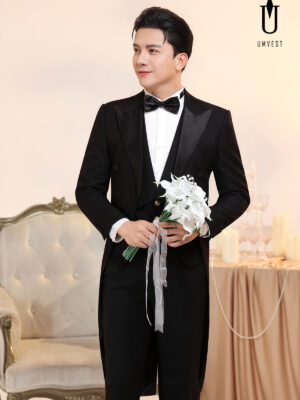 Vest Chú Rể Đen Đuôi Tôm Gile Đen
