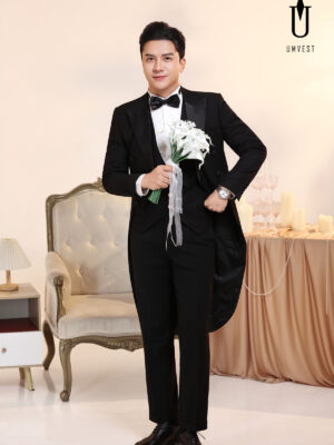 Vest Chú Rể Đen Đuôi Tôm Gile Đen