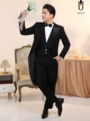 Vest Chú Rể Đen Đuôi Tôm Gile Đen