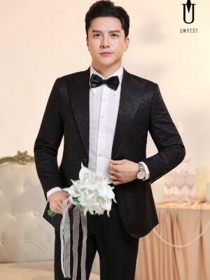 Vest Chú Rể Đen Gấm