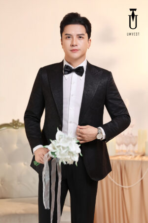 Vest Chú Rể Đen Gấm