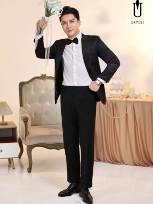 Vest Chú Rể Đen Gấm