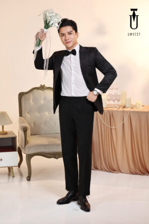 Vest Chú Rể Đen Gấm