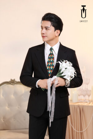 Vest Chú Rể Đen Nhũ