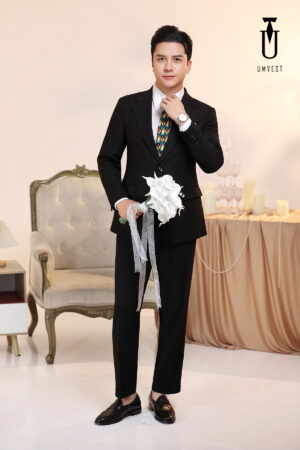 Vest Chú Rể Đen Nhũ