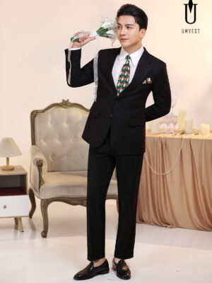 Vest Chú Rể Đen Nhũ