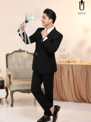 Vest Chú Rể Đen Nhũ Khóa