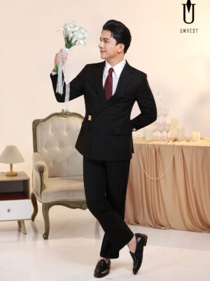 Vest Chú Rể Đen Khóa Sập