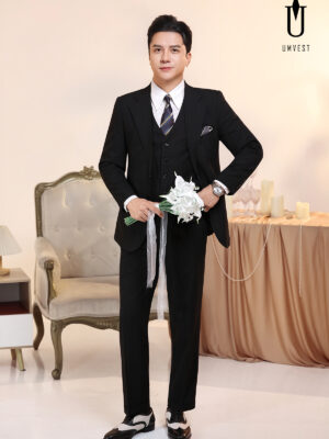 Vest Chú Rể Đen Xương Cá Gile