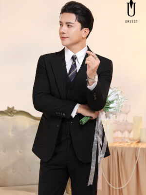 Vest Chú Rể Đen Xương Cá Gile