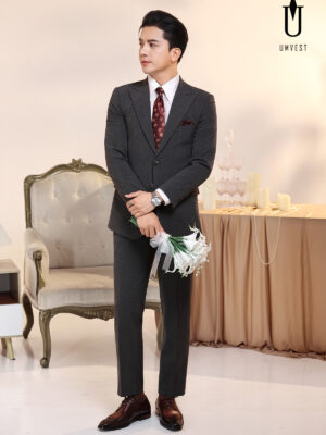 Vest Chú Rể Kẻ Xám Đậm