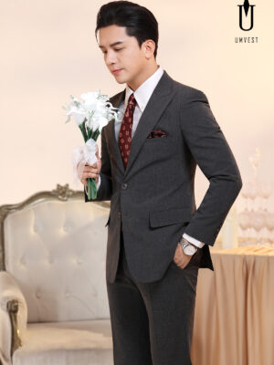 Vest Chú Rể Kẻ Xám Đậm