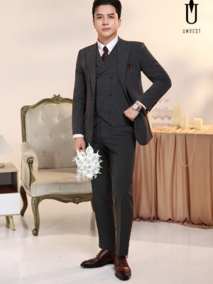 Vest Chú Rể Kẻ Xám Đậm Gile Sam
