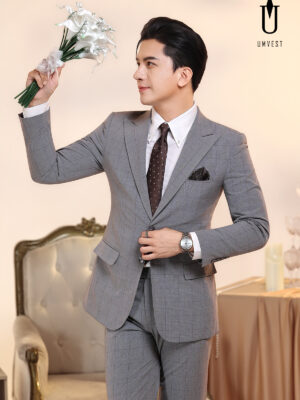 Vest Chú Rể Kẻ Xám Nhạt
