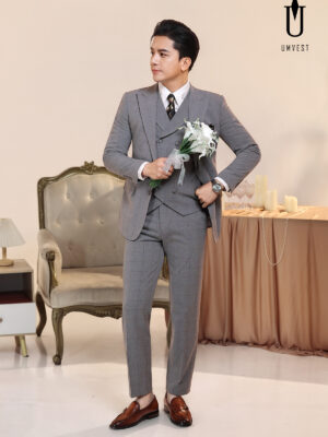 Vest Chú Rể Kẻ Xám Nhạt Gile Sam
