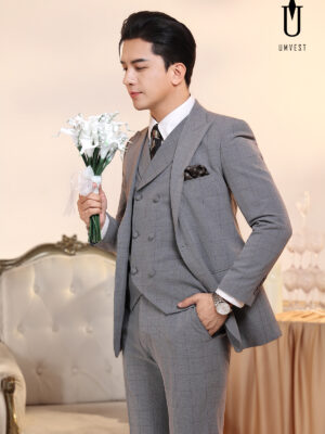 Vest Chú Rể Kẻ Xám Nhạt Gile Sam
