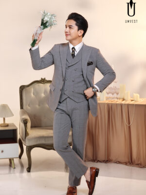 Vest Chú Rể Kẻ Xám Nhạt Gile Sam