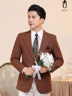 Vest Chú Rể Nâu Phối Quần Trắng