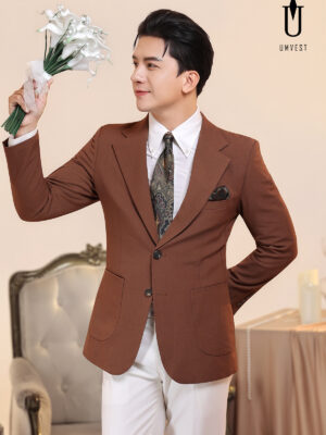 Vest Chú Rể Nâu Phối Quần Trắng