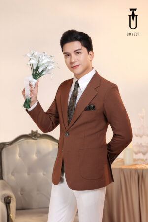 Vest Chú Rể Nâu Phối Quần Trắng