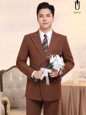 Vest Chú Rể Nâu Đậm Gile 6 Cúc