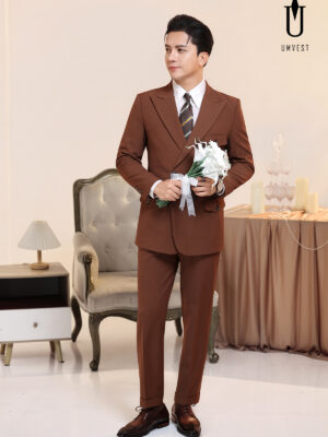 Vest Chú Rể Nâu Đậm Gile 6 Cúc