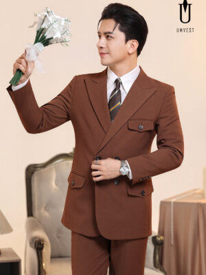 Vest Chú Rể Nâu Đậm Gile 6 Cúc
