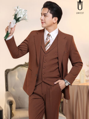 Vest Chú Rể Nâu Đậm Gile