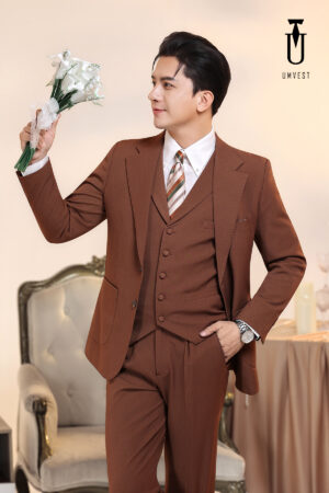 Vest Chú Rể Nâu Đậm Gile