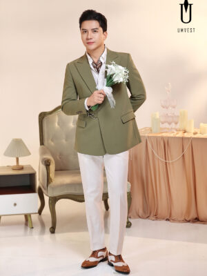 Vest Chú Rể Rêu Phối Quần Trắng