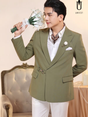 Vest Chú Rể Rêu Phối Quần Trắng