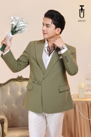 Vest Chú Rể Rêu Phối Quần Trắng