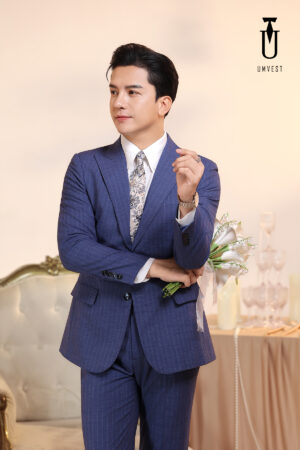 Vest Chú Rể Sọc Xanh Dương